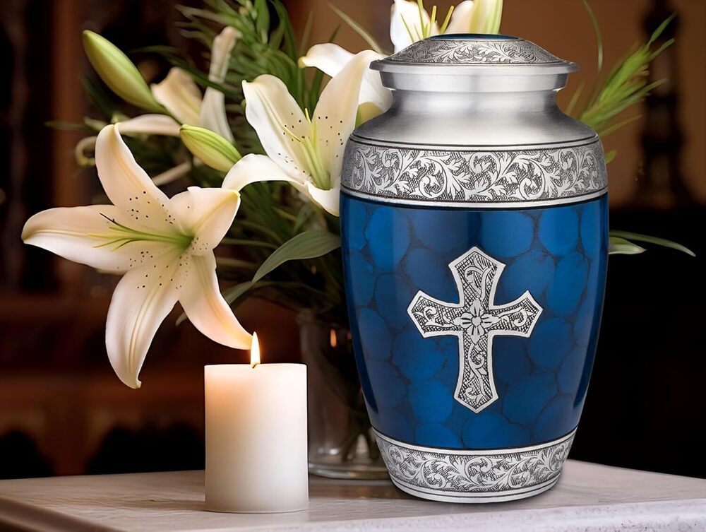 Cross Engraved Adult Cremation Urn for Human Ashes