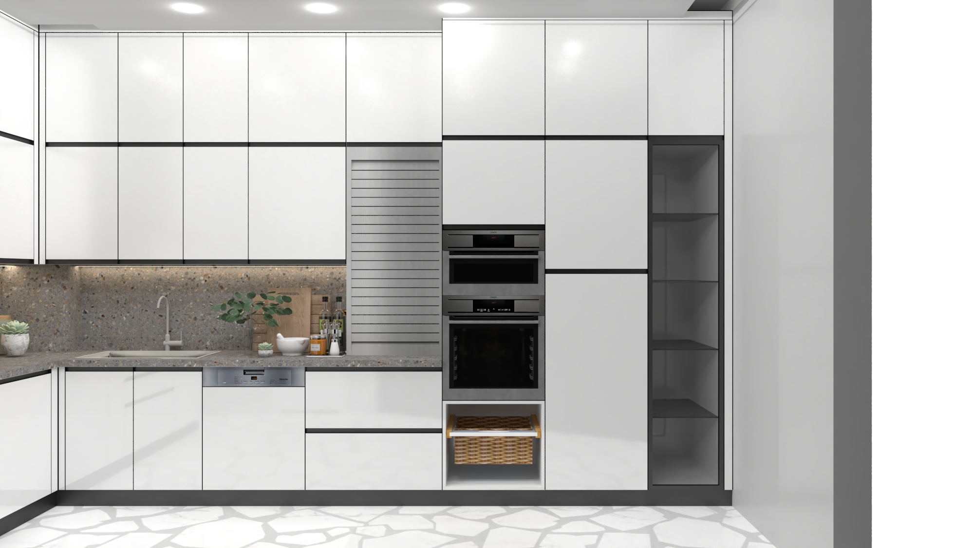 L Shape Modular Kitchen With Chimney