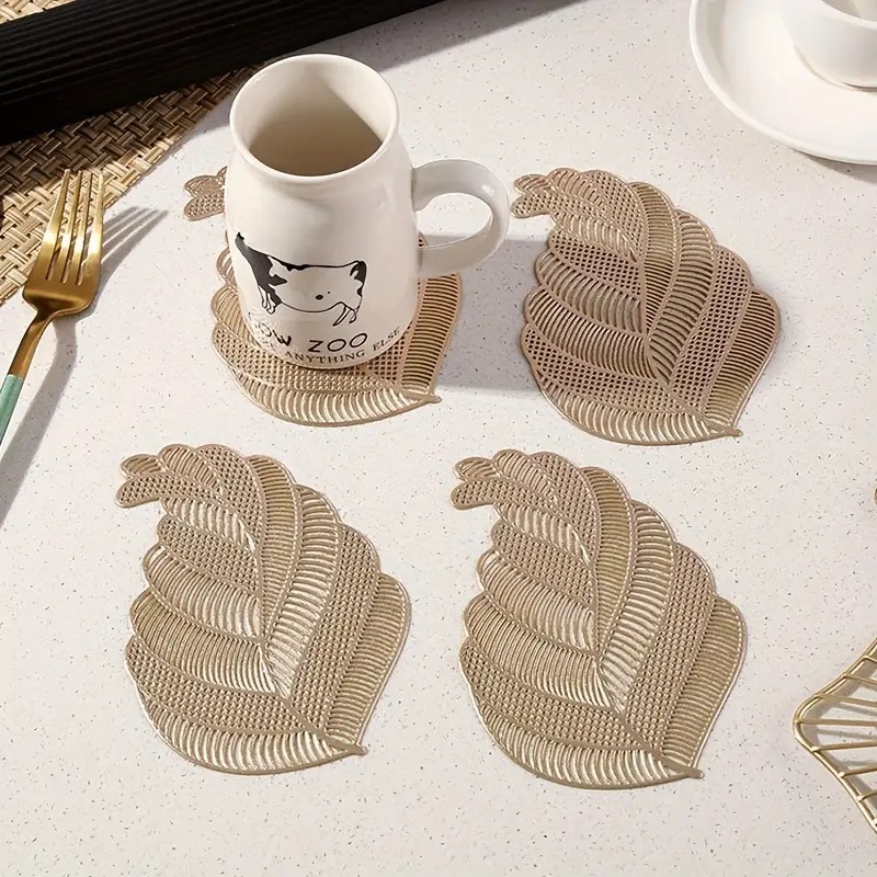 Cherrybox Leaf Design Coaster - Brown, Standard Size, Rectangular Shape | Polished Finish, Attractive Leaf Net Design For Home And Office Use