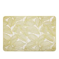 Cherrybox Rectangular Leaf Table Mat - Large Standard Blue Pvc Placemat, Golden Flower Design, Non-slip, Heat Resistant, Easy To Store For Dining