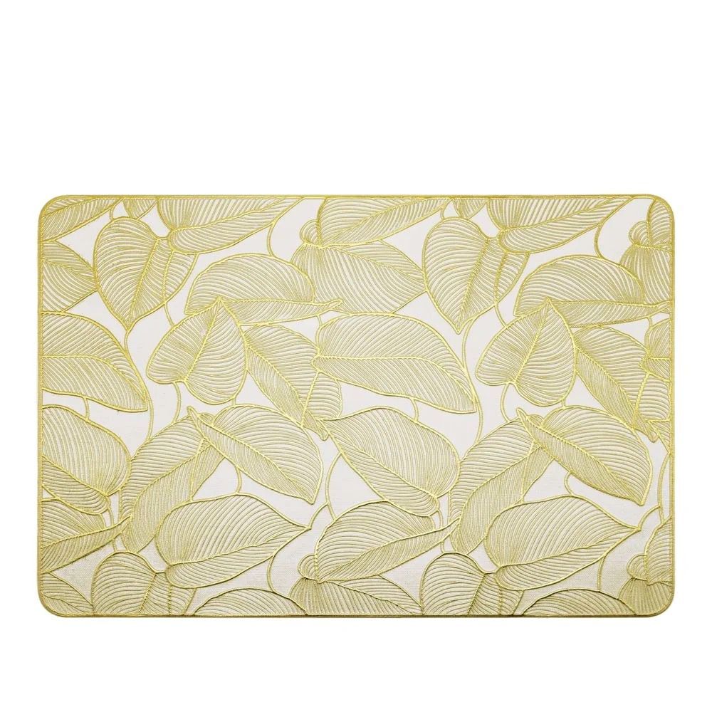 Cherrybox Ractangular Leaf Table Mat - Color: Golden