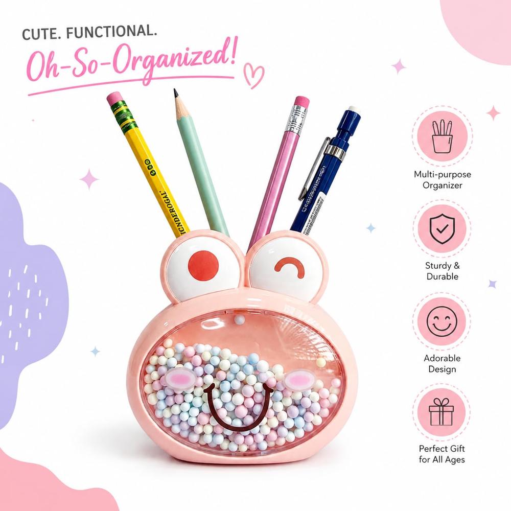 CHERRYBOX KIDS FROG PEN PENCIL HOLDER - Plastic Material Round Shape 12 Pieces | Fun Frog Design Ideal for Kids' Birthdays and Office Use