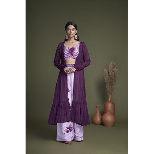 4902 Lavender Co-Ords Set (Ethnic) - Fabric Type: Georgette