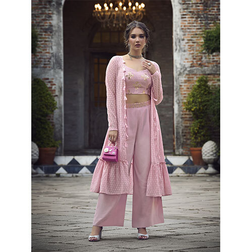 4912 Dusty Pink Co-Ords Set (Ethnic) - Fabric Type: Georgette