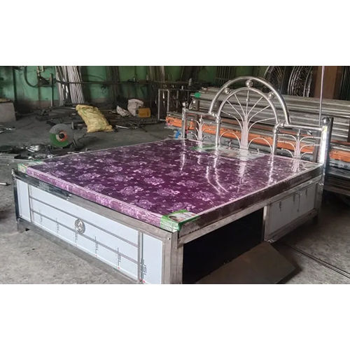 Steel Double Bed - Color: Silver