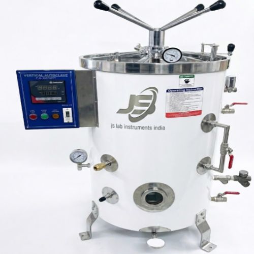 Stainless Steel Vertical Autoclave - 45L Capacity, 220 Volt, Manual Operation , Sleek Silver Design for Efficient Industrial Sterilization