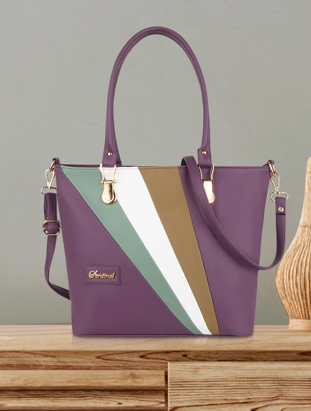 SENTINEL Women Colorblock Striped Handbag