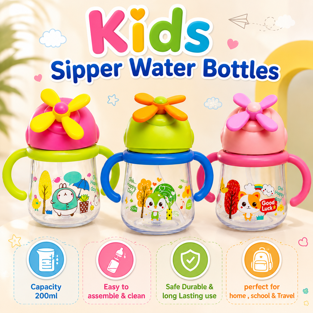 CHERRYBOX KIDS SHIPPER WATER BOTTLE - Plastic, Round Shape, Narrow Flip Top Lid | Perfect for Hydration, Durable and Lightweight Design