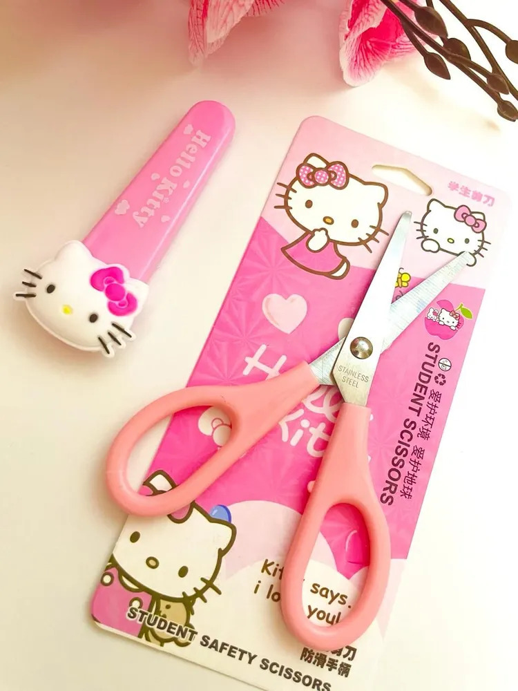 Cherrybox Cute Cartoon Safety Scissors - Plastic, Standard Size, Kitty Style | Ideal For Preschool And Primary School Training