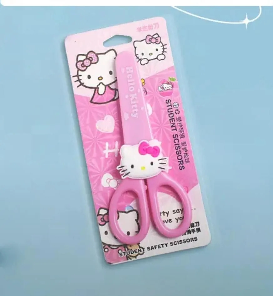 Cherrybox Cute Cartoon Safety Scissors - Plastic, Standard Size, Kitty Style | Ideal For Preschool And Primary School Training