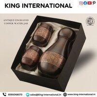 Antique Engraved Copper Water Jar With Two Glass Set - Material: 100% Pure Copper, Jar Capacity: 1.5 Liters, Each Glass: 300 Ml | Eco-friendly, Handcrafted Design, Ideal For Gifting