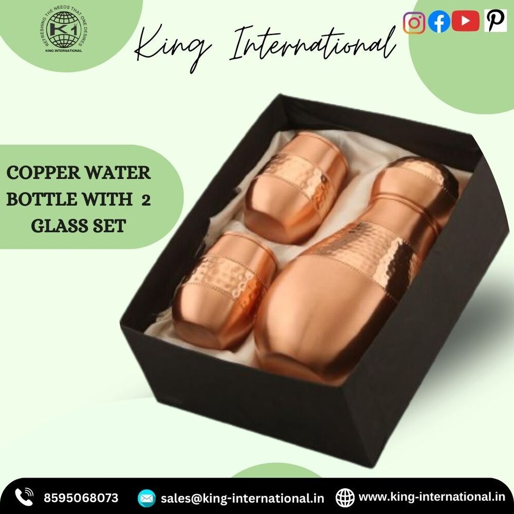 Copper Water Pitcher And Glass Jar Set