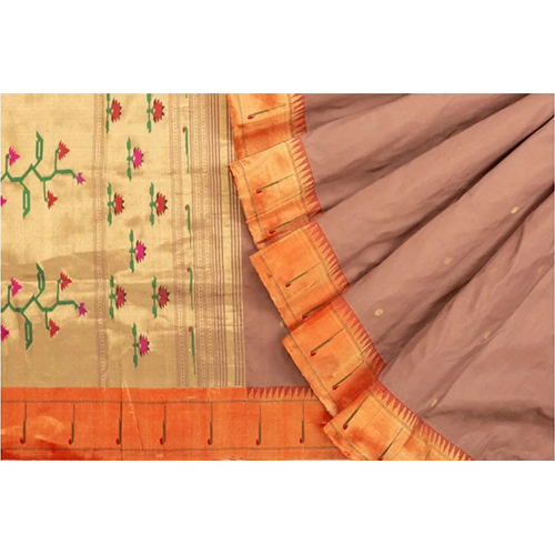 Paithani Silk Butta Cream Saree