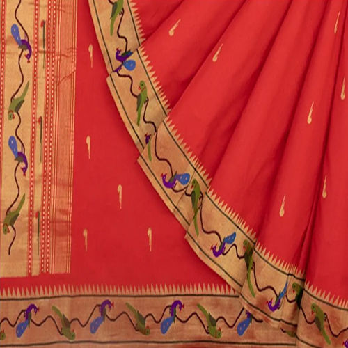 Paithani Silk Butta Red Saree - Color: Different Available