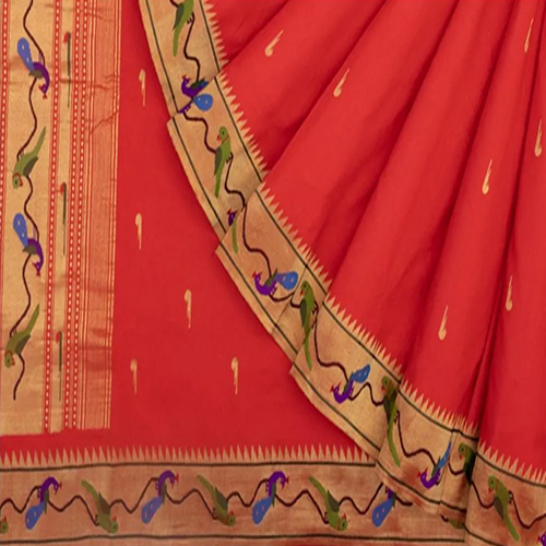 Paithani Silk Butta Red Saree