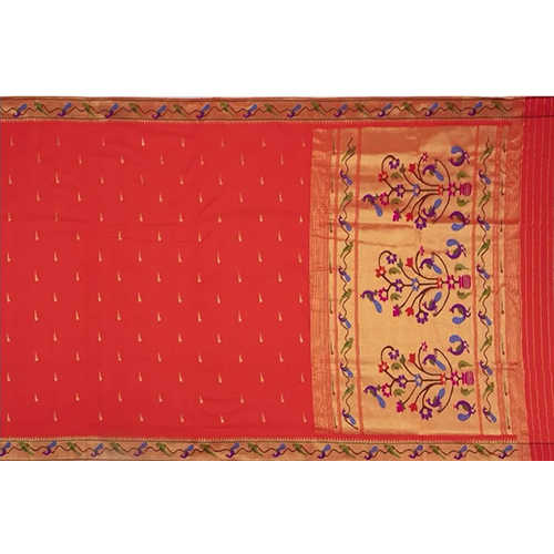 Paithani Silk Butta Red Saree