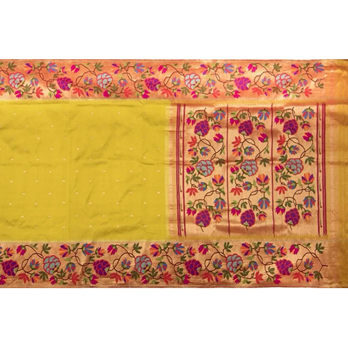 Paithani Silk Butta Yellowish Green Saree