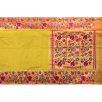Paithani Silk Butta Saree - Luxurious Hand Embroidery, Timeless Printed Design In Yellowish Green | Perfect For Weddings, Parties, And Festivals