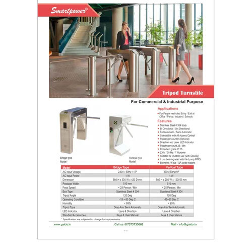 Automatic Tripod Turnstile Vertical Stainless Steel Barrier - Color: Silver