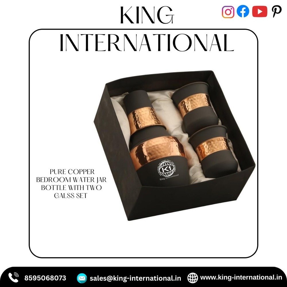 Vintage Copper Drinkware Jar Set - 100% Pure Copper, 1.5l Jar & 300ml Glasses , Handcrafted Design With Health Benefits & Eco-friendly Appeal