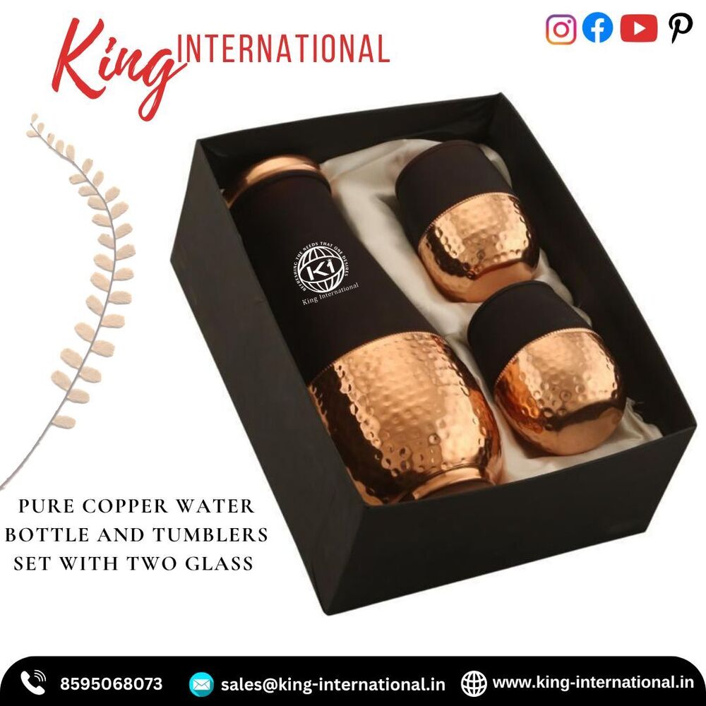 Vintage Copper Drinkware Jar Set - 100% Pure Copper, 1.5l Jar & 300ml Glasses , Handcrafted Design With Health Benefits & Eco-friendly Appeal