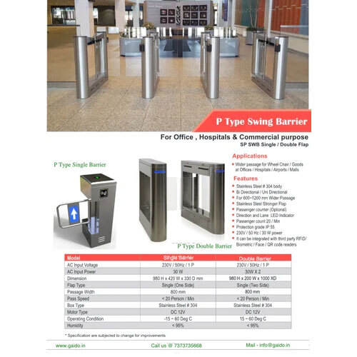 P Type Swing Barrier - Frequency: 50 Hertz (Hz)