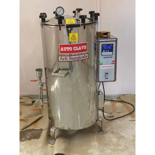 Vertical Laboratory Autoclave - Stainless Steel, Semi Automatic Operation, Silver Color | Designed for Hospital and Pharma Industry Use