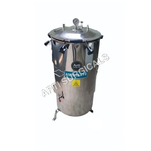Vertical Laboratory Autoclave - Stainless Steel, Silver Color | Semi Automatic, 220-240 Voltage Usage in Hospitals and Pharma Industry