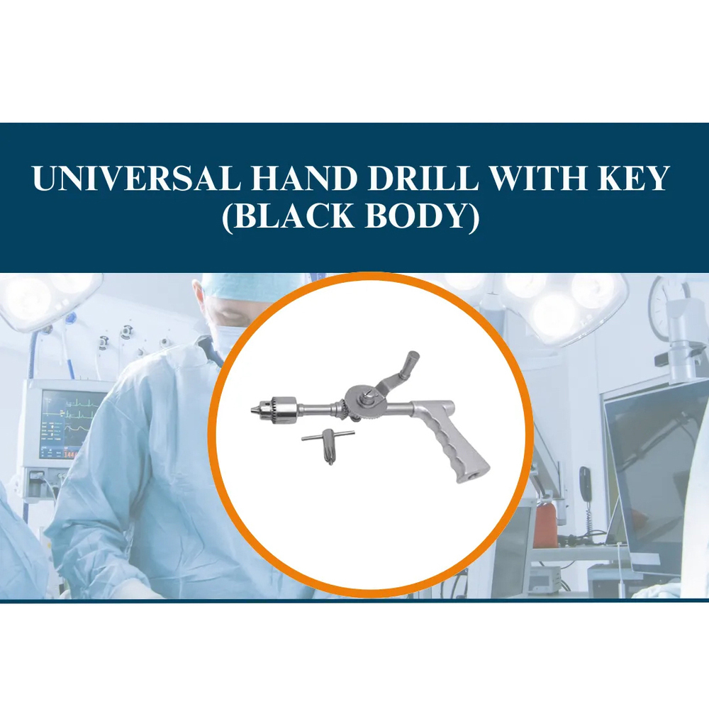 Universal Hand Drill with Key (Black Body) - Metal, Manual, Portable | Power-Free Drilling Tool