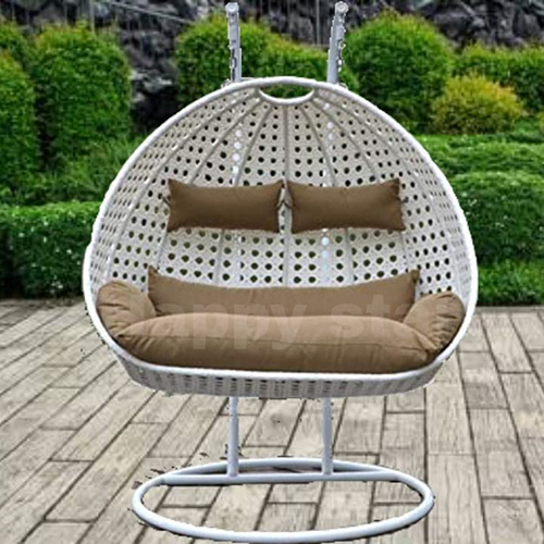 White Swing With Brown Cushion Double Seater Swing With Stand