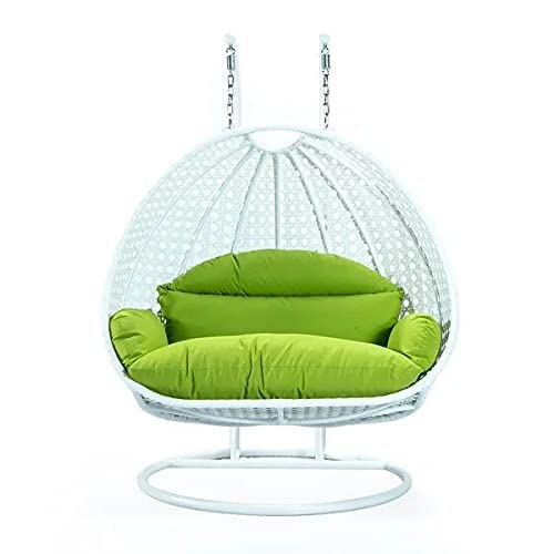 White Swing With Green Cushion Double Seater Swing With Stand