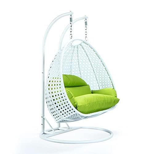 White Swing With Green Cushion Double Seater Swing With Stand