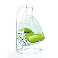 White Swing With Green Cushion Double Seater Swing With Stand