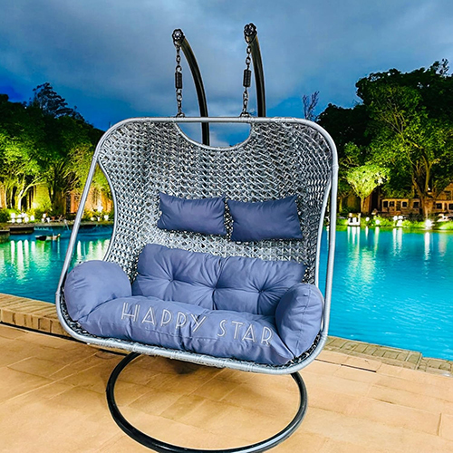 Light Grey Color Outdoor Double Seater Swing With Dual Waving Beautiful Swing with Stand