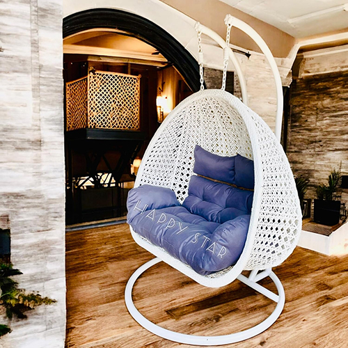 White Swing With Grey Cushion Double Seater Swing With Dual Front Pipe And With Dual Waving