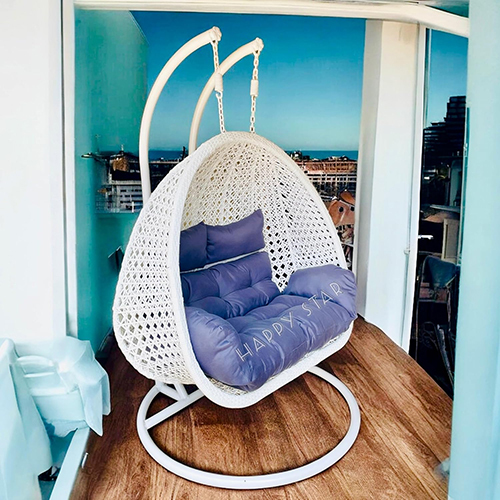 White Swing With Grey Cushion Double Seater Swing With Dual Front Pipe And With Dual Waving