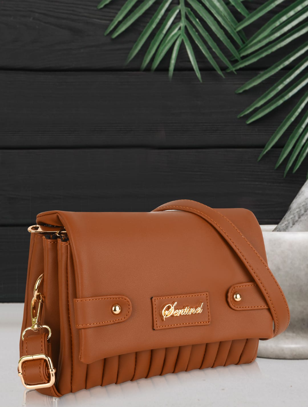 Sentinel Striped Brown Women Sling Bag - Feature: Moisture Proof