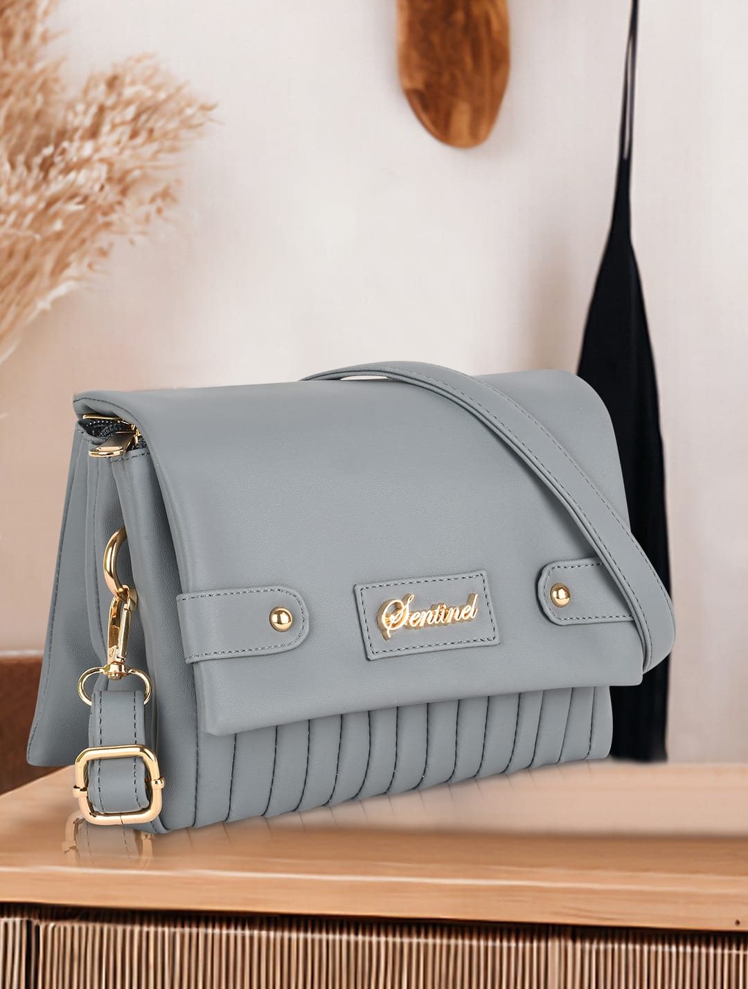 Sentinel Women Grey Striped Sling Bag - Feature: Moisture Proof