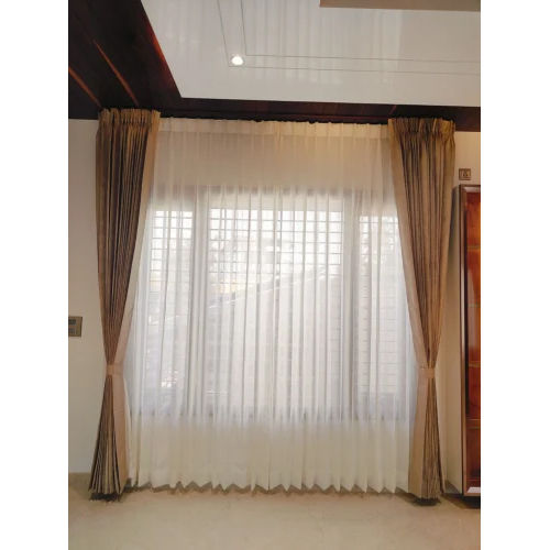 Brown White Polyester Net Curtain - Size: Different Size