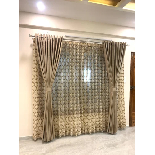 Embroidered Polyester Fabric Curtain - Color: Brown