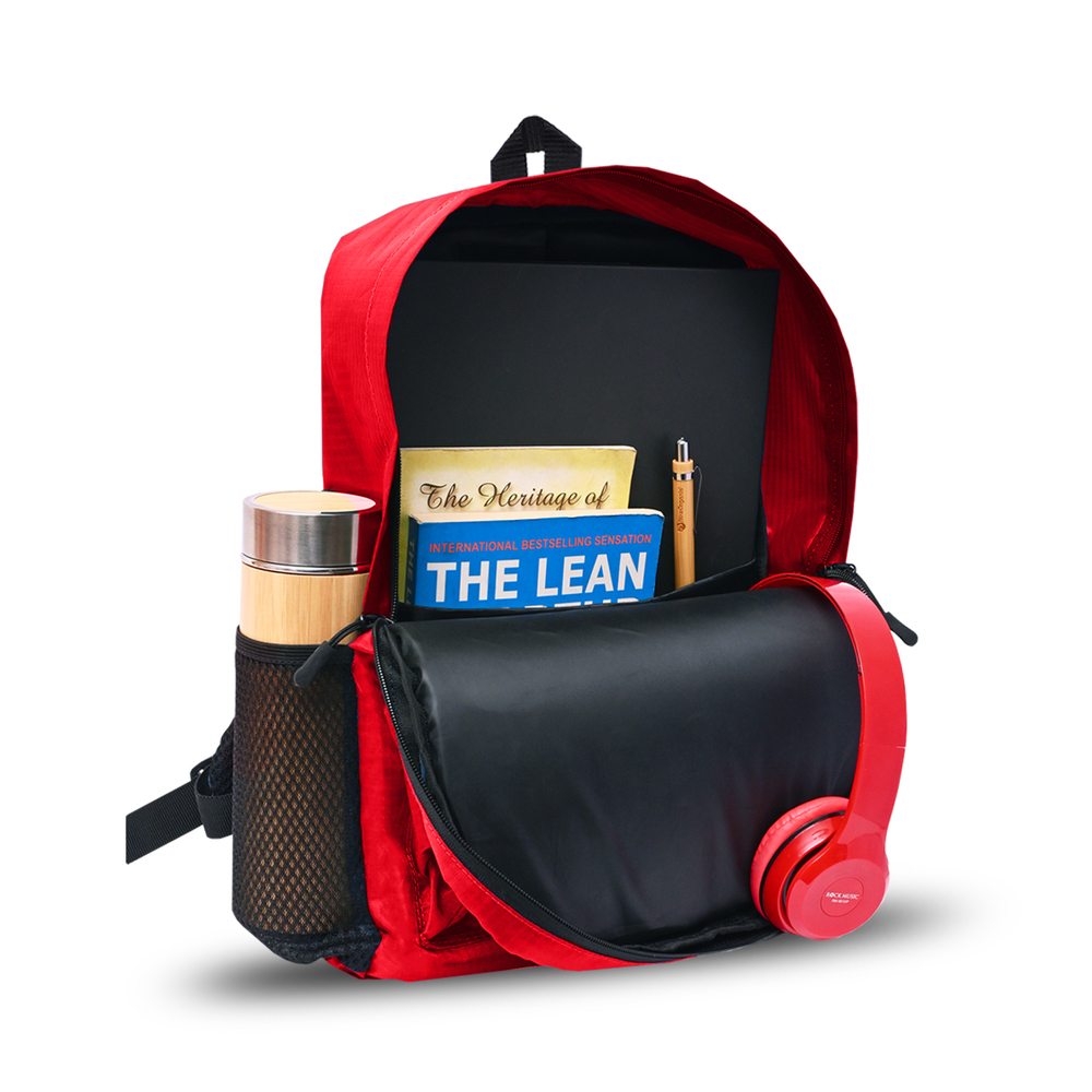 25 Litres Classic School Bag - Polyester, 16.5x12x7 Inches, Red | Casual, Waterproof, Adjustable Straps, 2 Compartments, Unisex Design