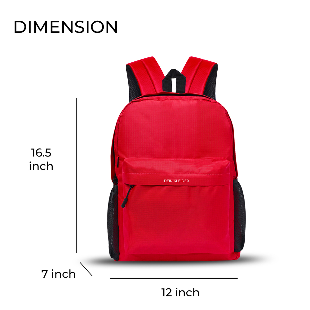 25 Litres Classic School Bag - Polyester, 16.5x12x7 Inches, Red | Casual, Waterproof, Adjustable Straps, 2 Compartments, Unisex Design