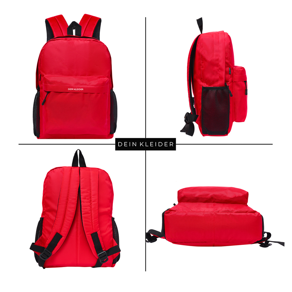 25 Litres Classic School Bag - Polyester, 16.5x12x7 Inches, Red | Casual, Waterproof, Adjustable Straps, 2 Compartments, Unisex Design