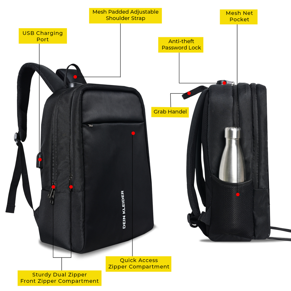 Gensis Tech Anti Theft Number Lock Backpack Bag - Color: Black