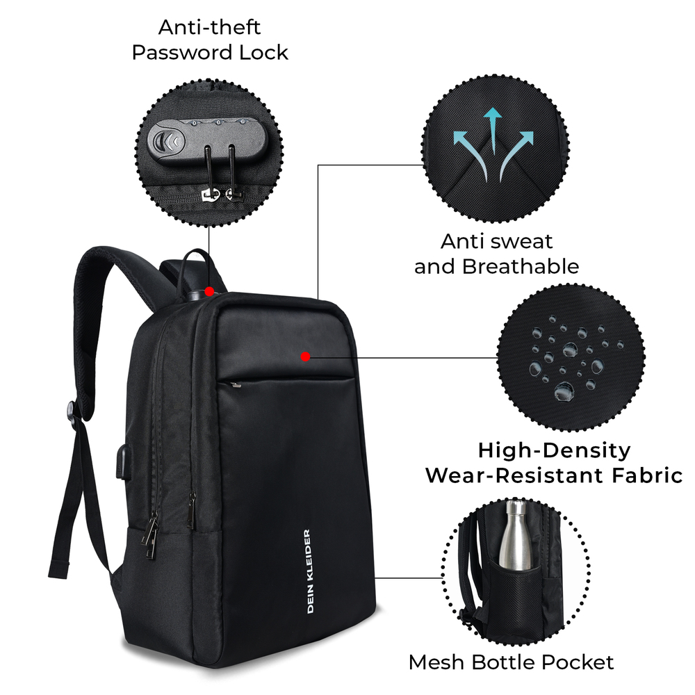 Gensis Tech Anti Theft Number Lock Backpack Bag - Color: Black