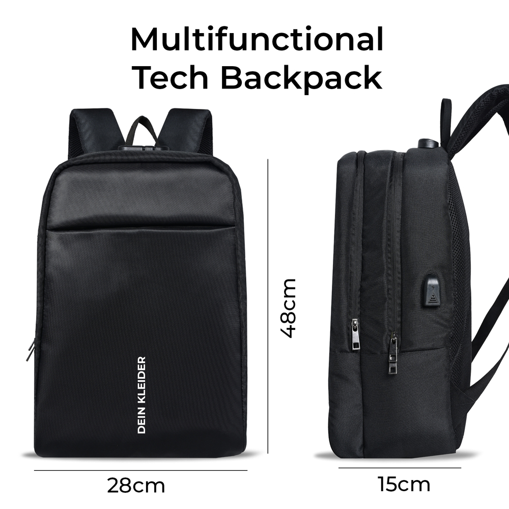 Gensis Tech Anti Theft Number Lock Backpack Bag - Color: Black