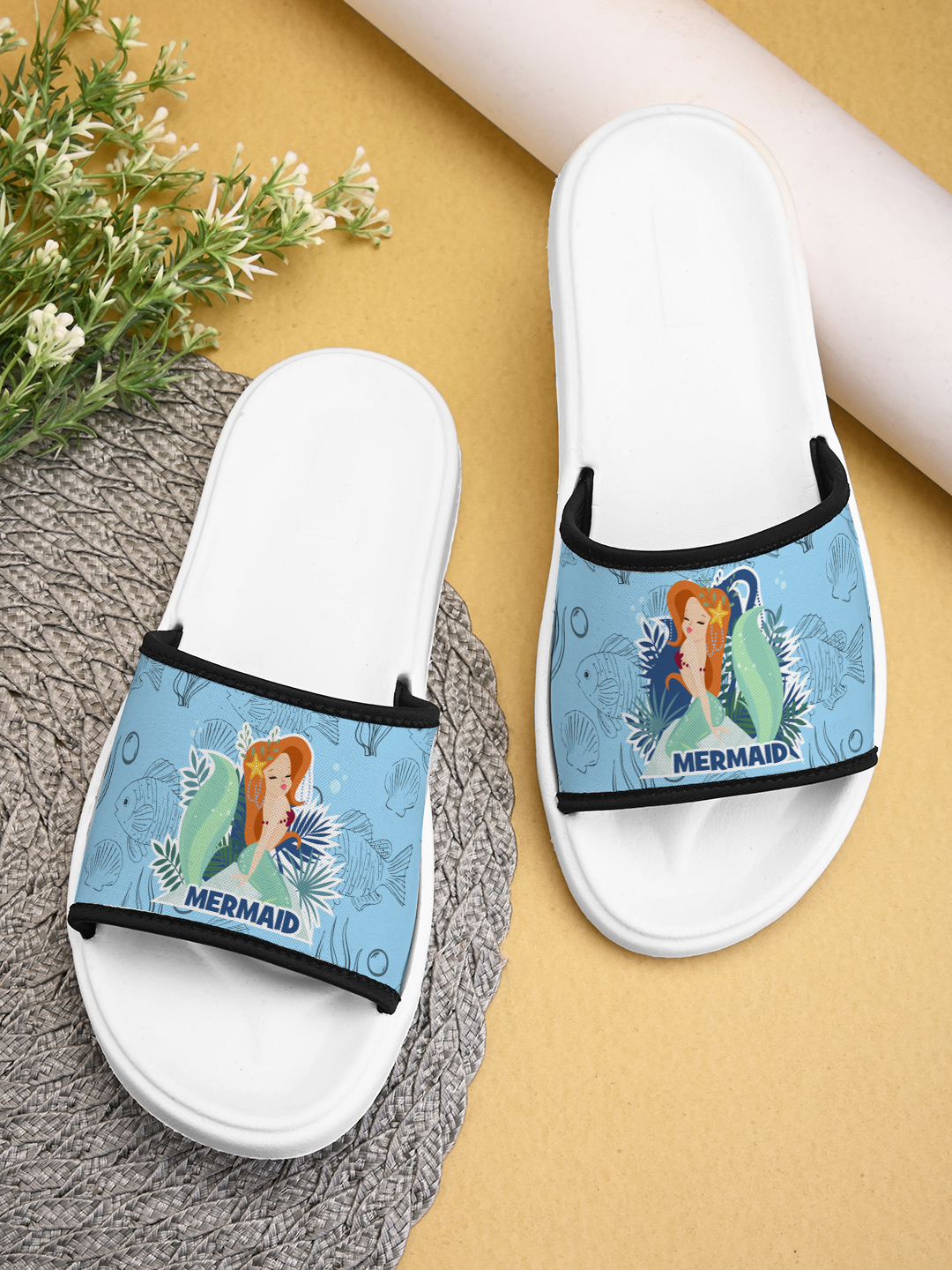 Ladies Blue Mermaid Printed  Flip Flop Slippers