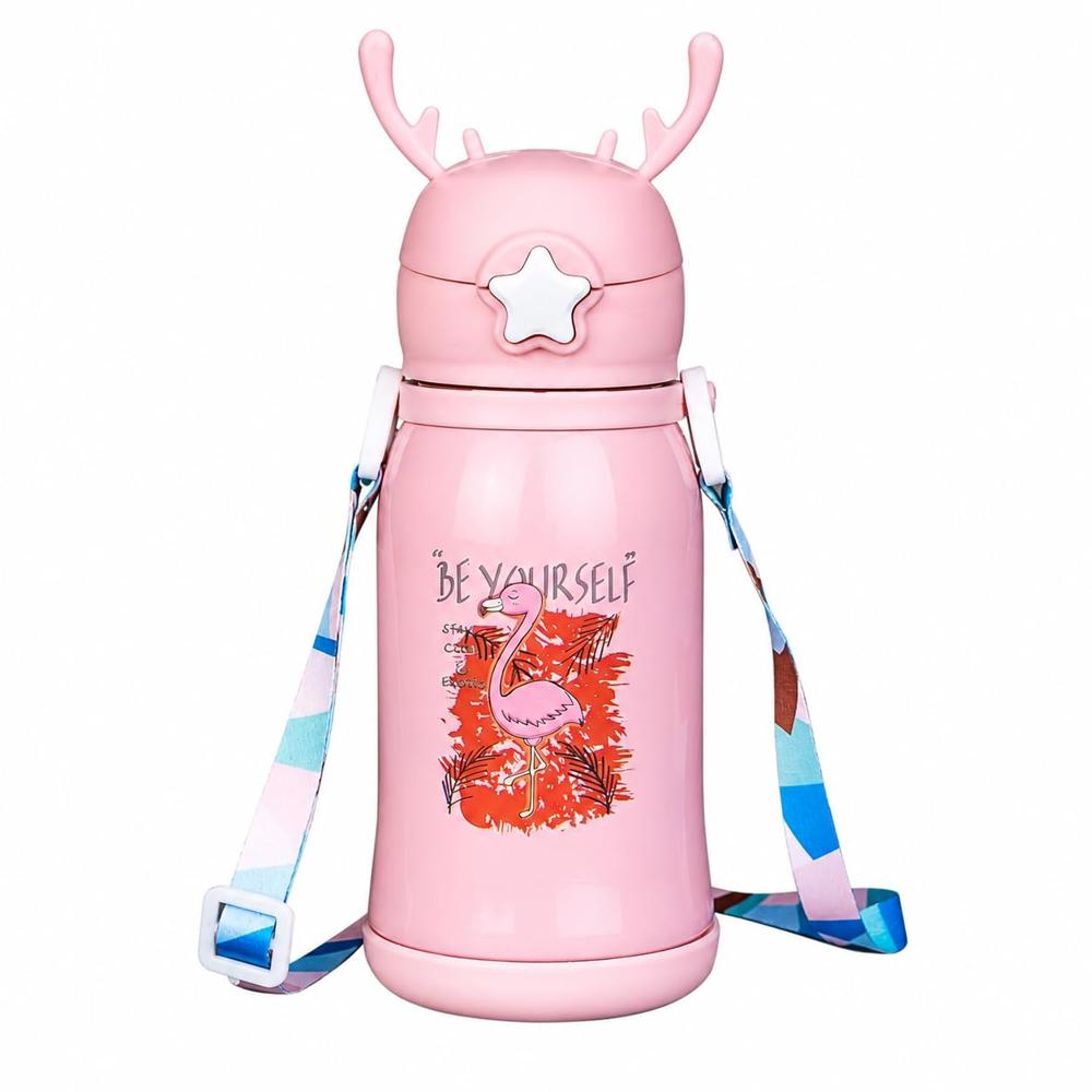 CherryBox Stainless Steel Flask - 500 ML Round Insulated Bottle | Multicolour Design with Double Wall Thermos and Straw, 1 Year Warranty