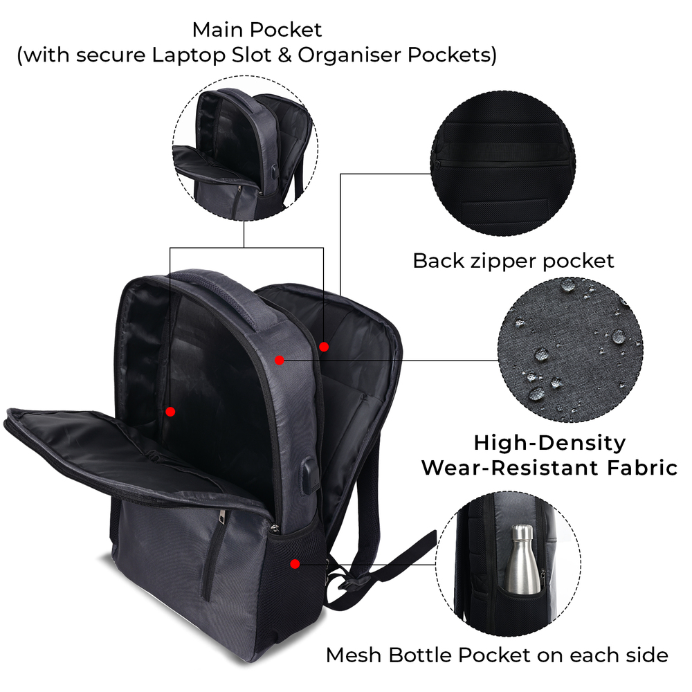 Anti Theft 15.6 Inch Smart Tech Backpack Grey