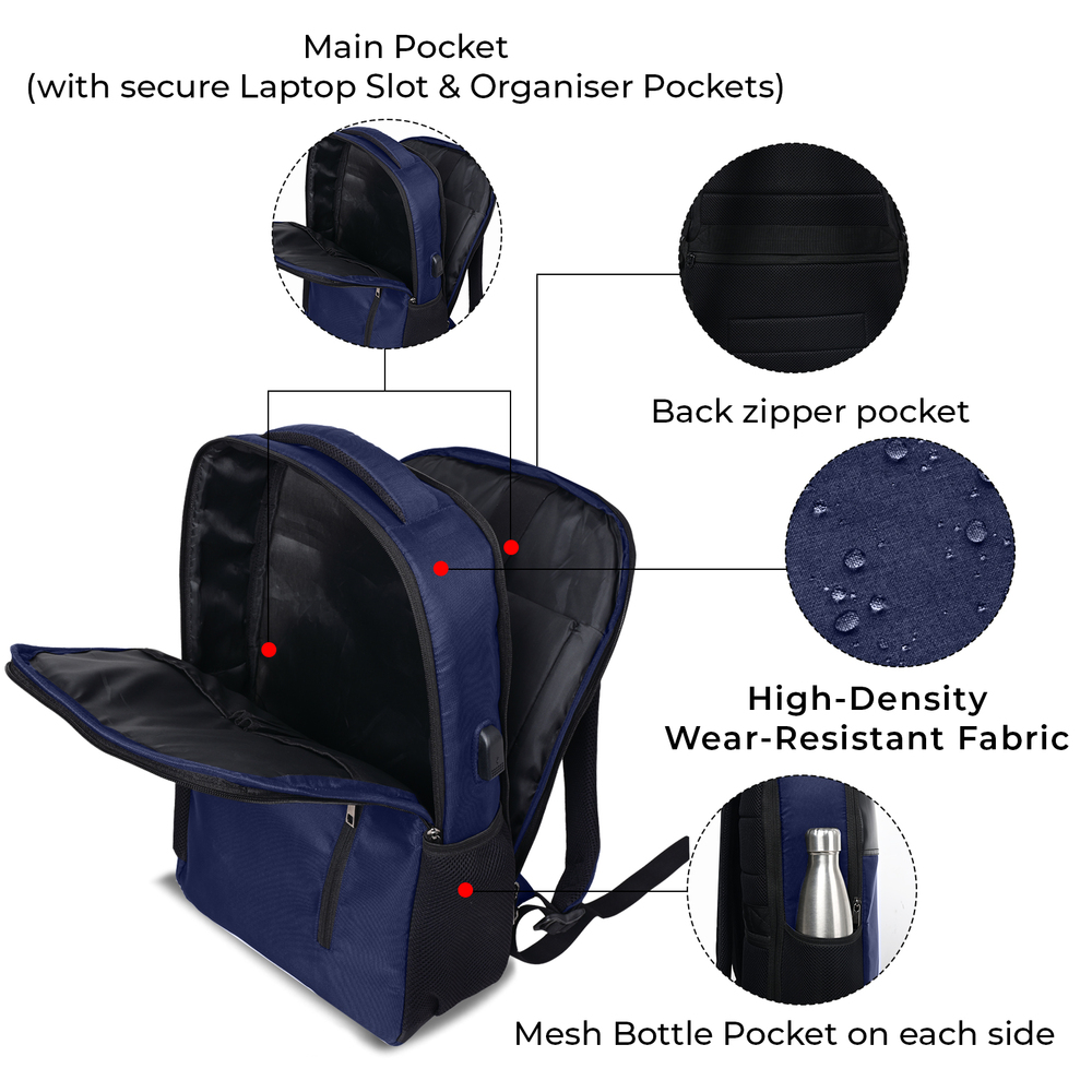 Anti Theft 15.6 Inch Smart Tech Backpack Navy